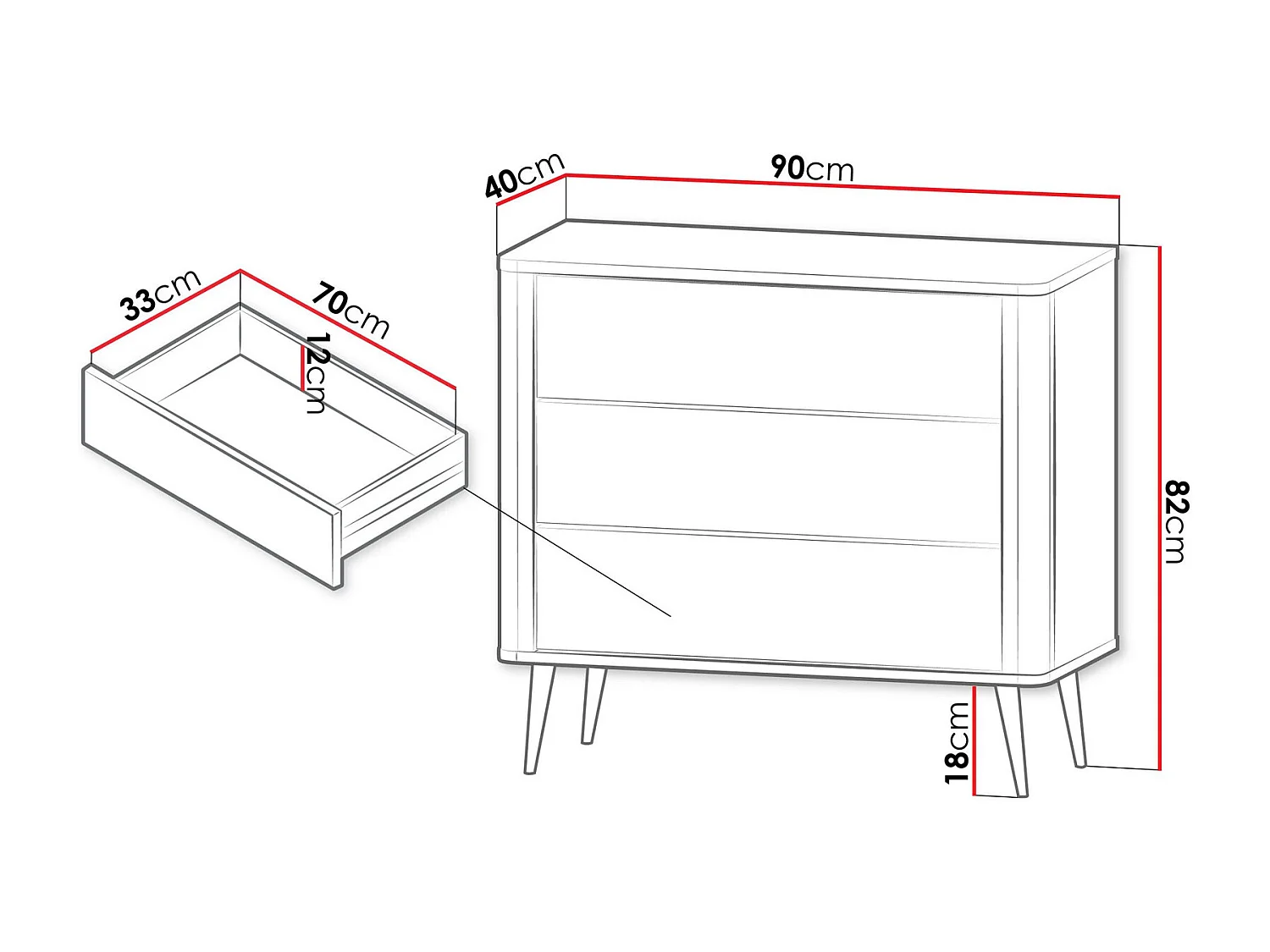 KOMMODE Marly Kaschmir / Graustein 90 / 40 / 82cm