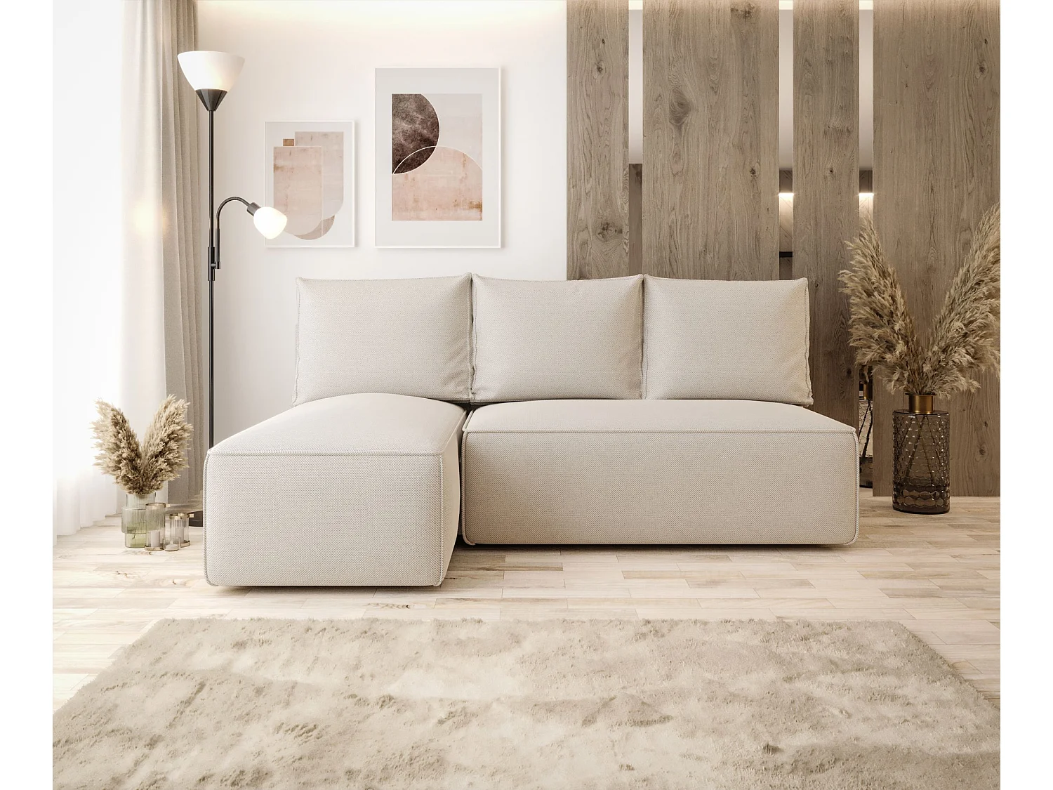 ECKSOFA mit Schlaffunktion SAVIO MINI Curio 09 Ecru Links L-Form Sofa mit Stauraum Bettkasten Wohnzimmersofa Couch Sofa Bettsofa Bettkasten Bettcouch