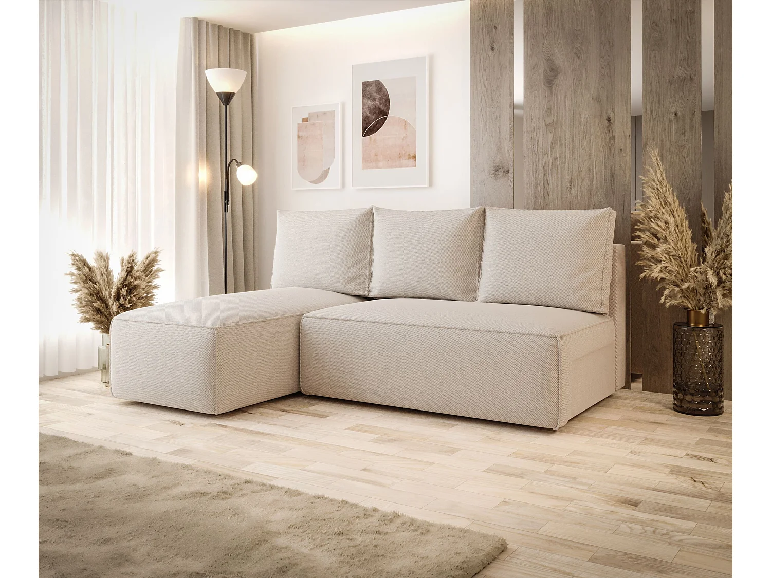 ECKSOFA mit Schlaffunktion SAVIO MINI Curio 09 Ecru Links L-Form Sofa mit Stauraum Bettkasten Wohnzimmersofa Couch Sofa Bettsofa Bettkasten Bettcouch