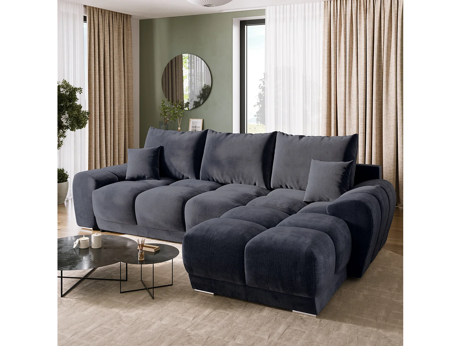 Canapé d'angle convertible en forme de L NUBES 290x180x85 cm anthracite