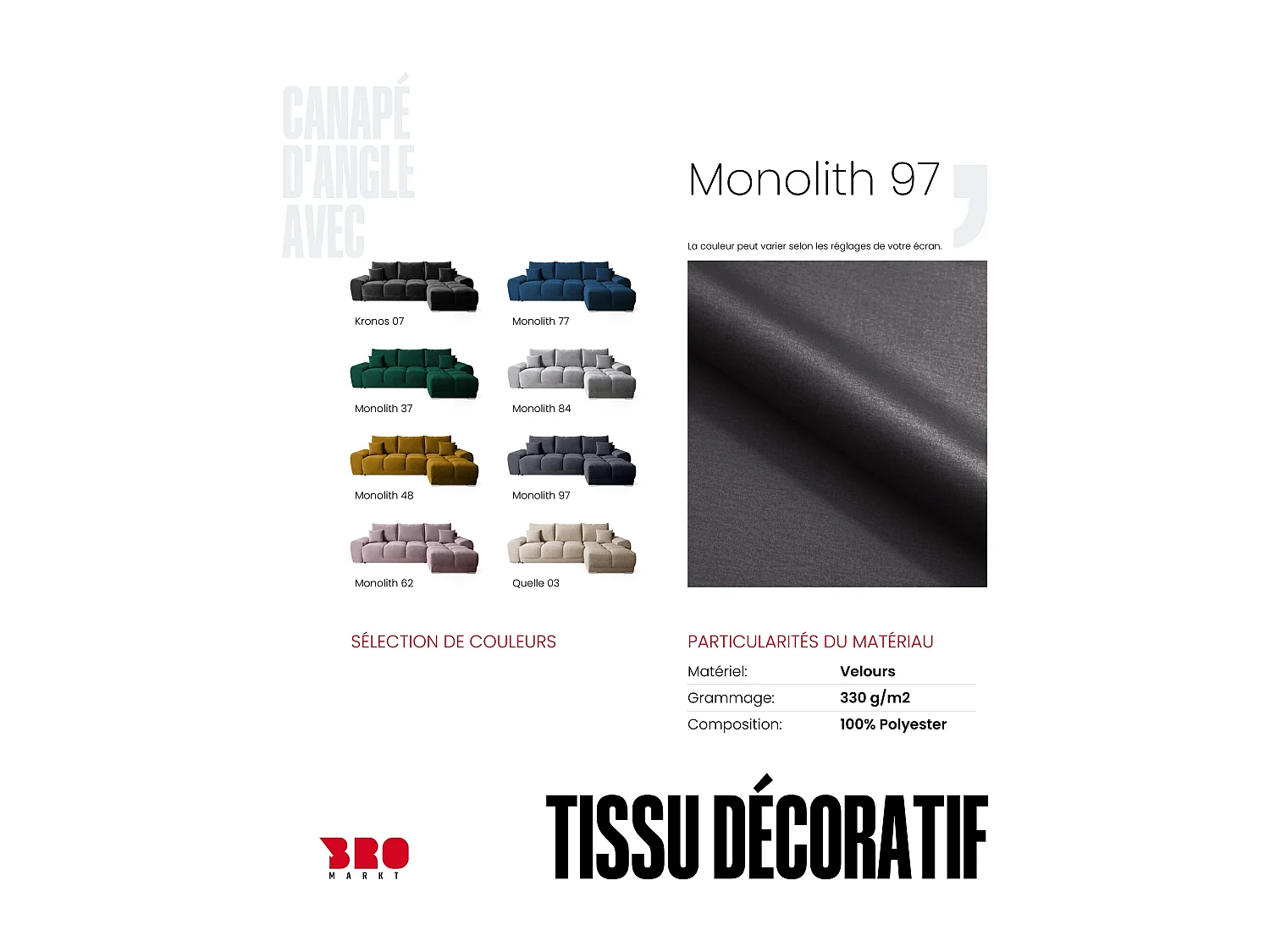 Canapé d'angle convertible en forme de L NUBES 290x180x85 cm anthracite