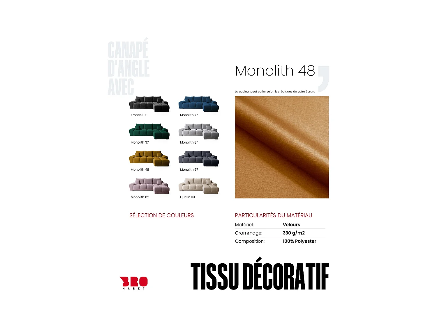 Canapé d'angle convertible en forme de L NUBES 290x180x85 cm moutarde