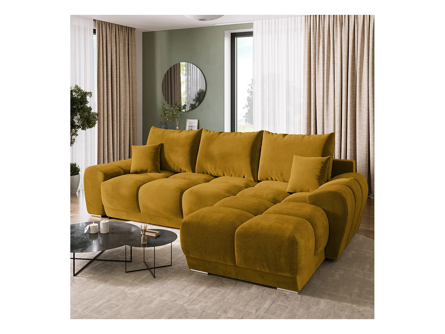 Canapé d'angle convertible en forme de L NUBES 290x180x85 cm moutarde