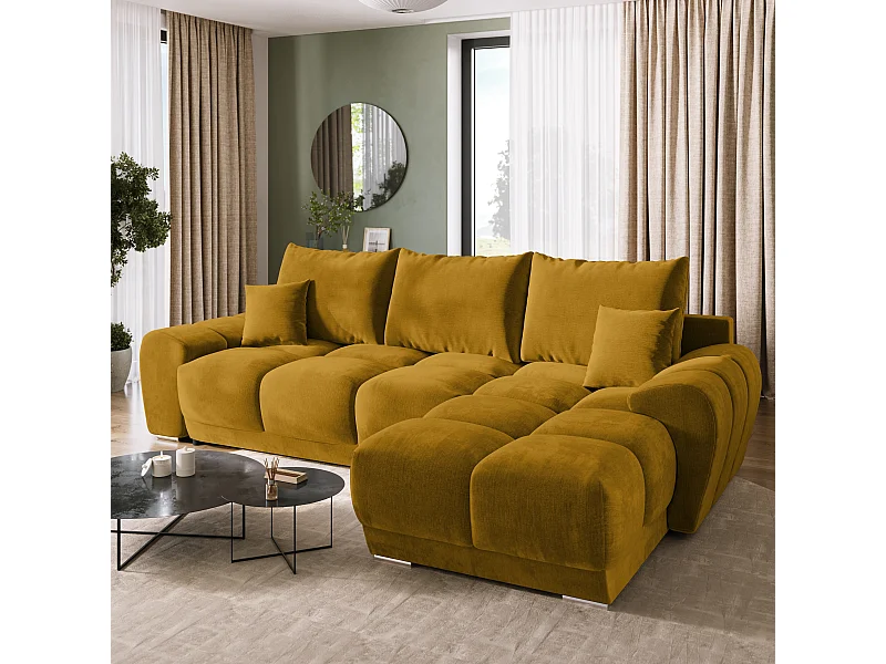 Canapé d'angle convertible en forme de L NUBES 290x180x85 cm moutarde