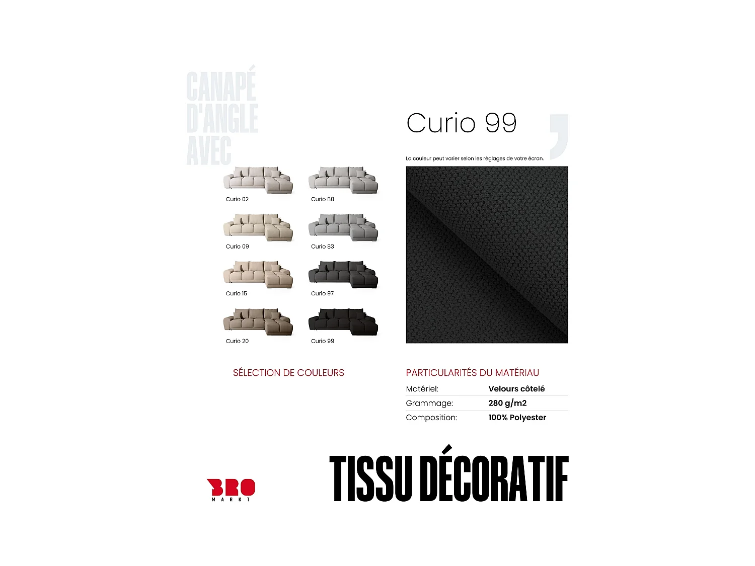 Canapé d'angle convertible en forme de L NUBES 290x180x85 cm noir