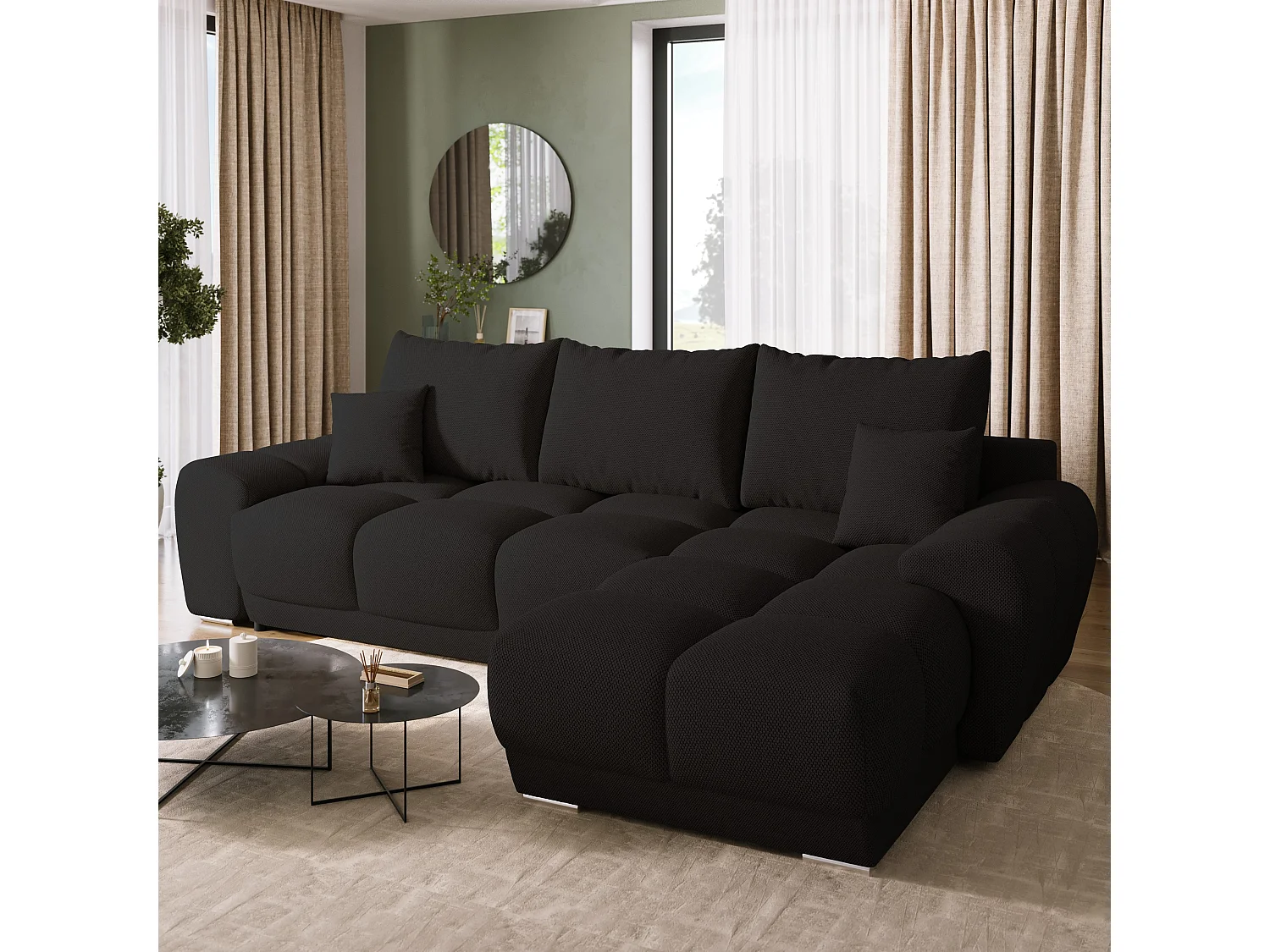 Canapé d'angle convertible en forme de L NUBES 290x180x85 cm noir