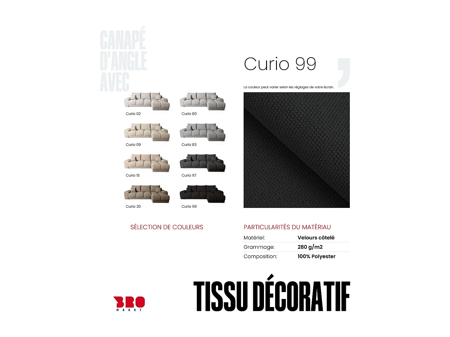 Canapé d'angle convertible en forme de L NUBES 290x180x85 cm noir