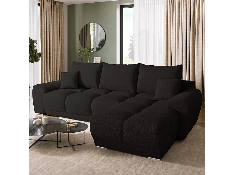 Canapé d'angle convertible en forme de L NUBES 290x180x85 cm noir