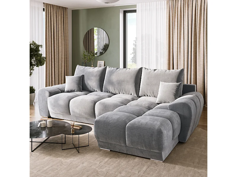 Canapé d'angle convertible en forme de L NUBES 290x180x85 cm gris clair