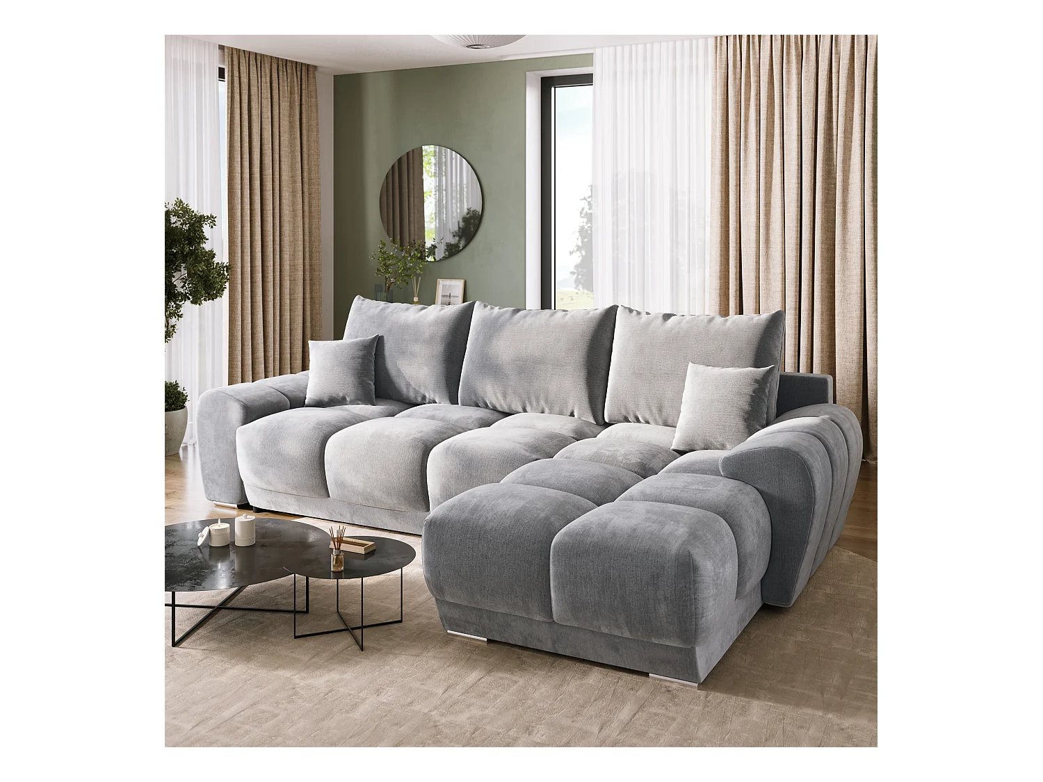 Canapé d'angle convertible en forme de L NUBES 290x180x85 cm gris clair