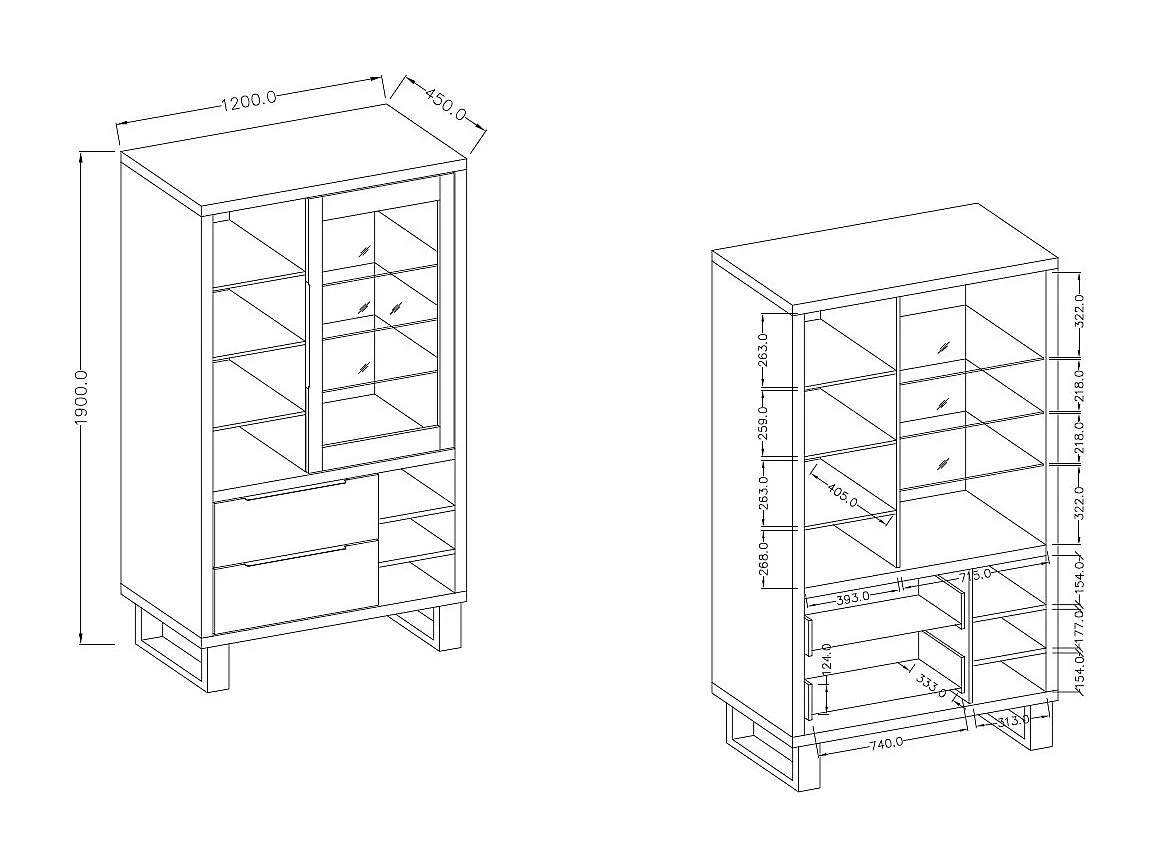 VITRINE Halle Wotan Eiche 120 / 45 / 190 cm