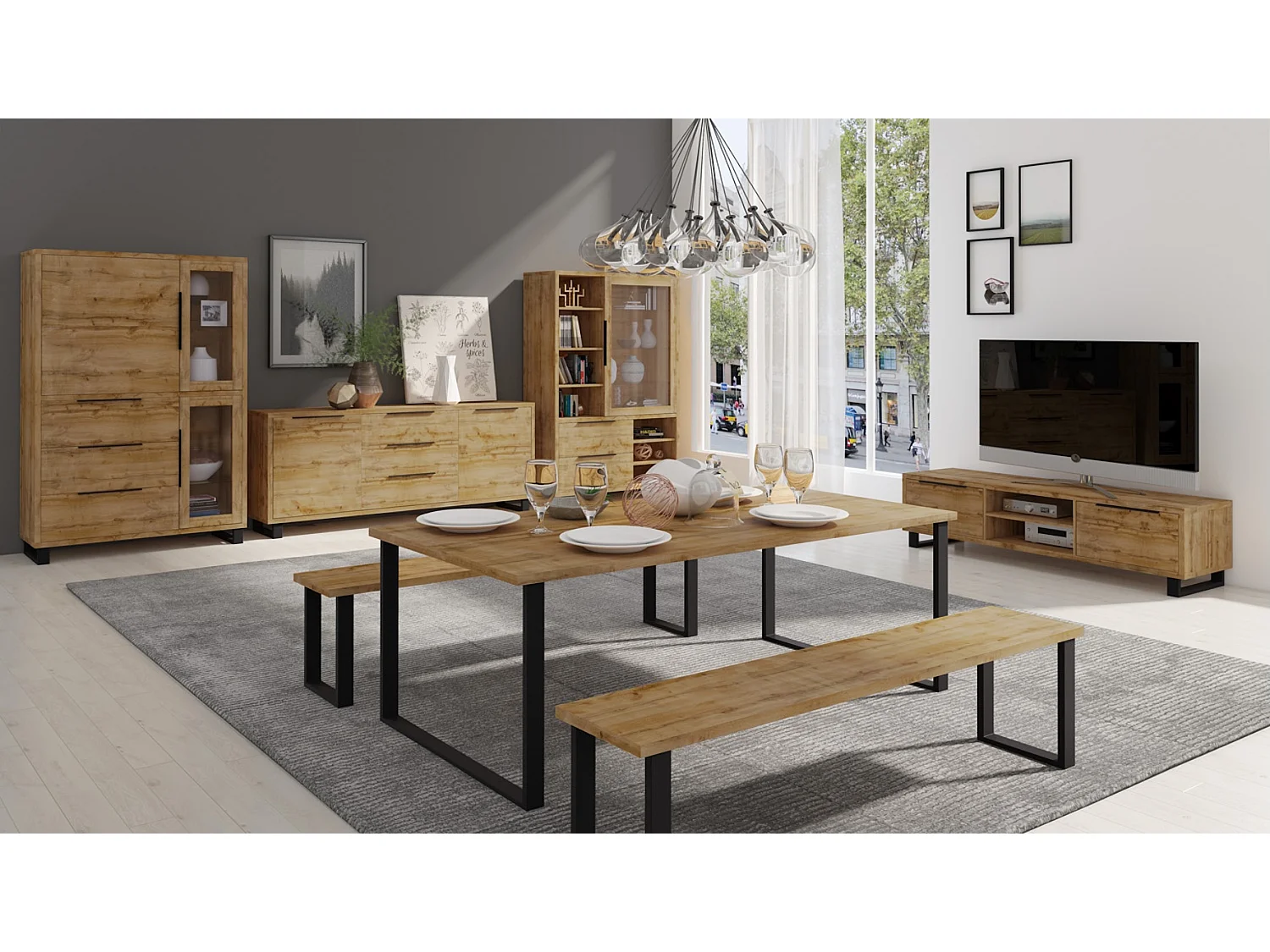 VITRINE Halle Wotan Eiche 120 / 45 / 190 cm