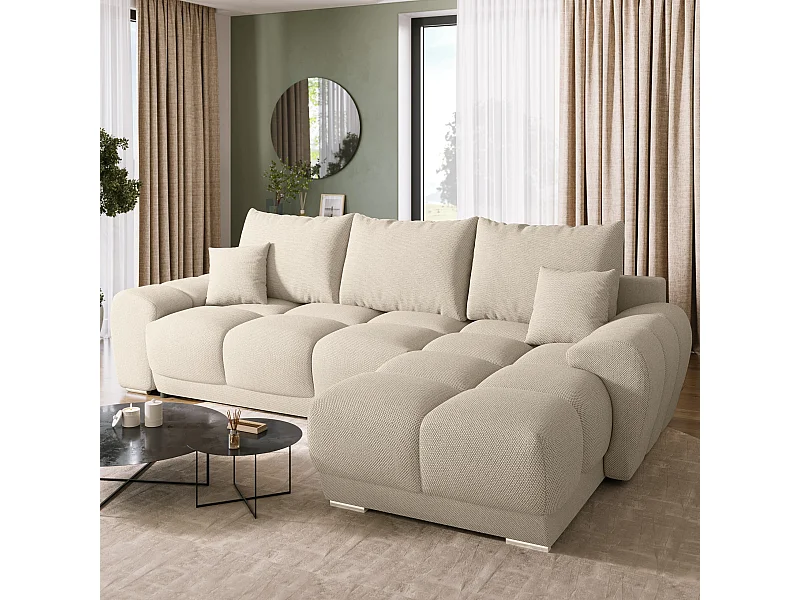 Canapé d'angle convertible en forme de L NUBES 290x180x85 cm beige