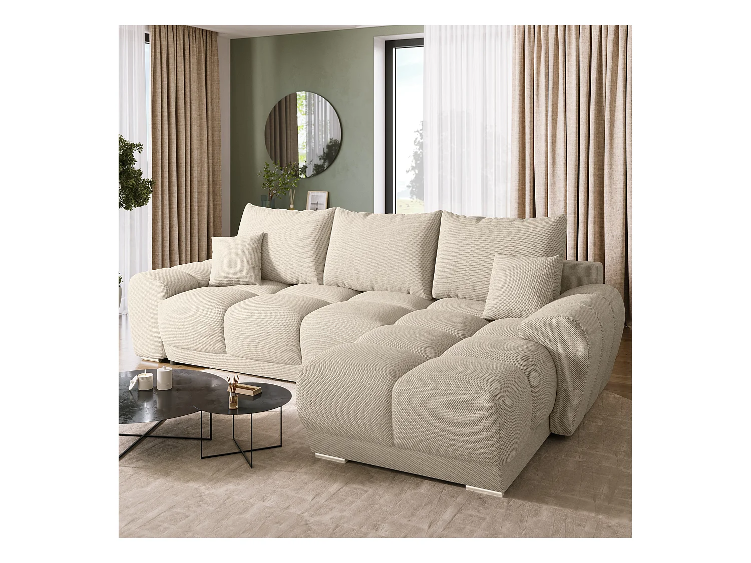 Canapé d'angle convertible en forme de L NUBES 290x180x85 cm beige