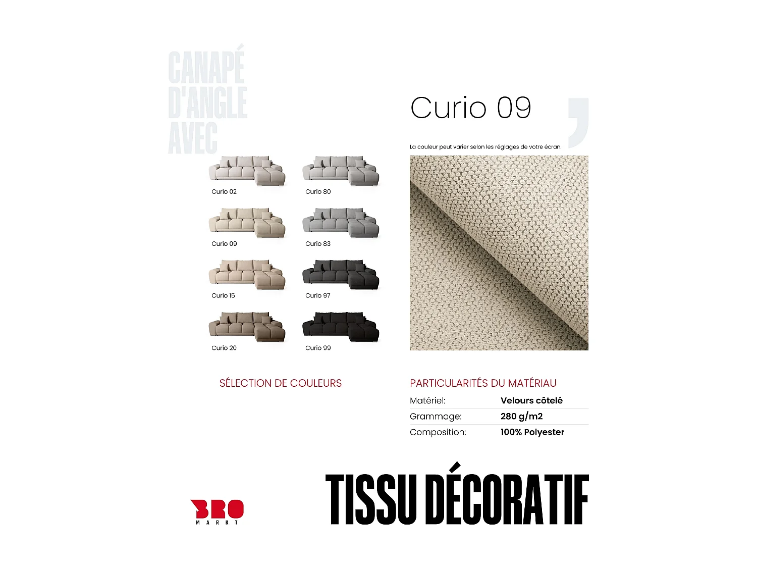 Canapé d'angle convertible en forme de L NUBES 290x180x85 cm beige