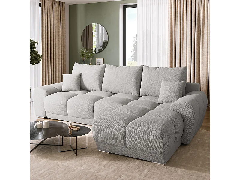 Canapé d'angle convertible en forme de L NUBES 290x180x85 cm gris clair