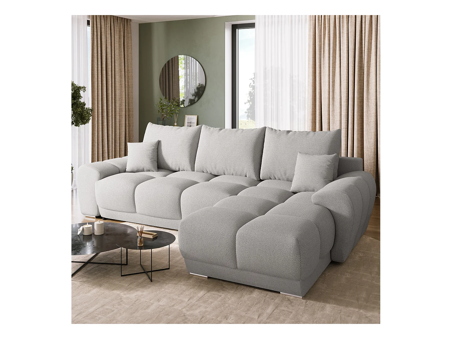 Canapé d'angle convertible en forme de L NUBES 290x180x85 cm gris clair