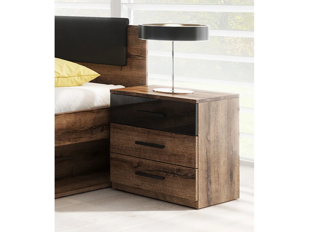 NACHTTISCH 2er-Set Granada Monastery Eiche / Schwarz Hochglanz 47 / 42 / 56 cm