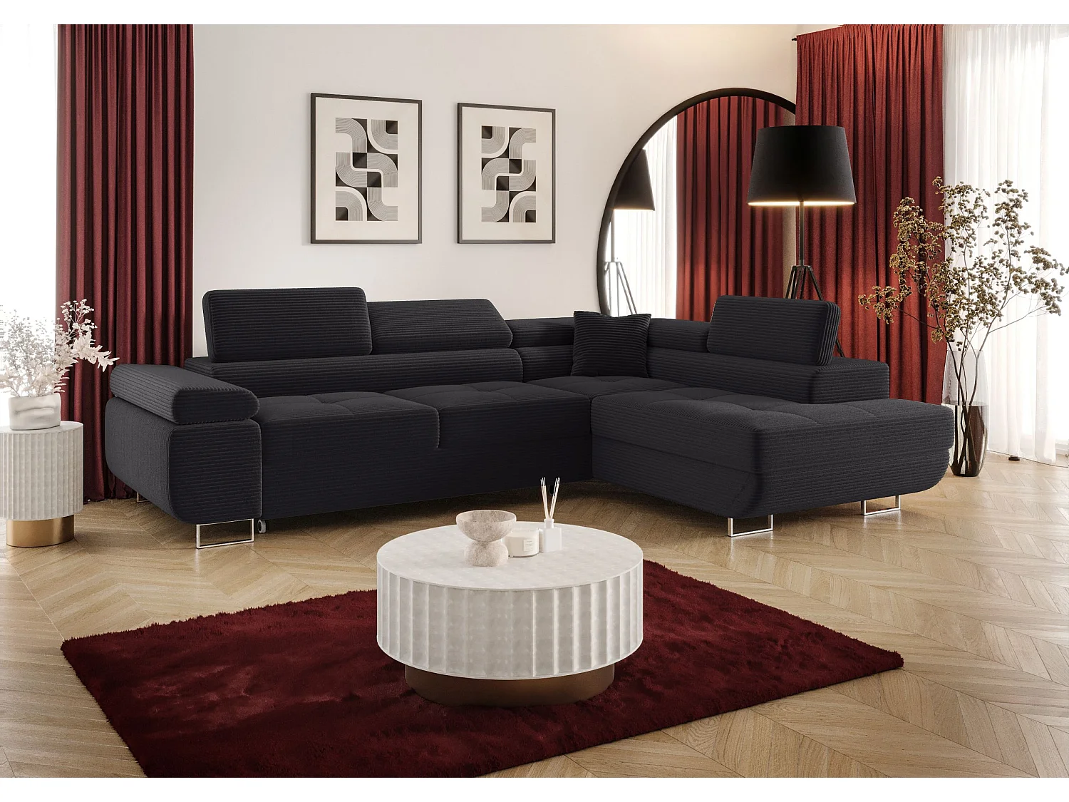 ECKSOFA EMILY mit Schlaffunktion Poso 34 Dunkelgrau Rechts L-Form Sofa mit Stauraum Bettkasten Wohnzimmersofa Couch Sofa Bettsofa Bettkasten Bettcouch