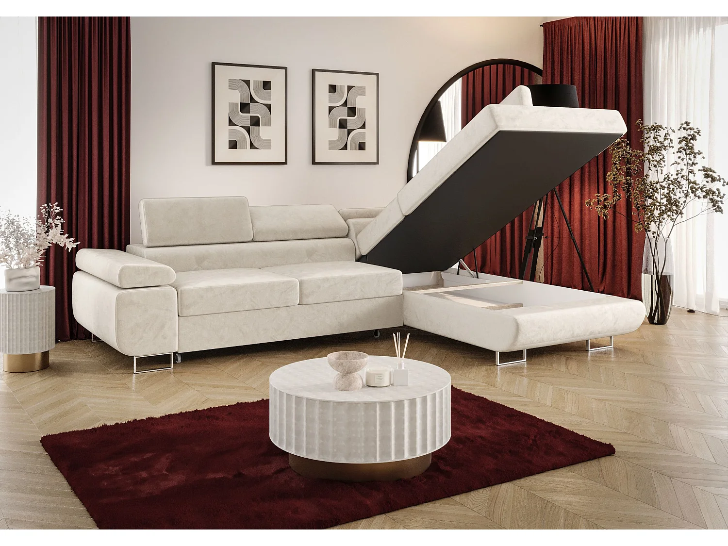 ECKSOFA EMILY mit Schlaffunktion Poso 34 Dunkelgrau Rechts L-Form Sofa mit Stauraum Bettkasten Wohnzimmersofa Couch Sofa Bettsofa Bettkasten Bettcouch