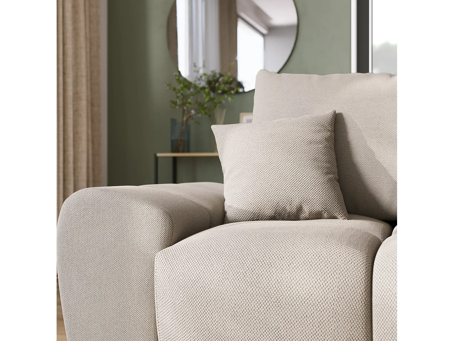 Canapé d'angle convertible en forme de L NUBES 290x180x85 cm beige clair