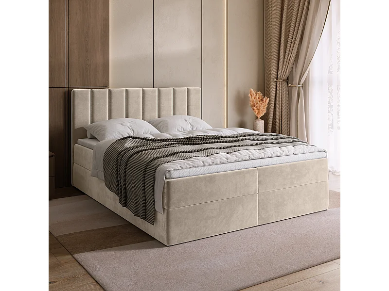Lit boxspring avec rangement DENVER - matelas - surmatelas - beige - 140x200 cm