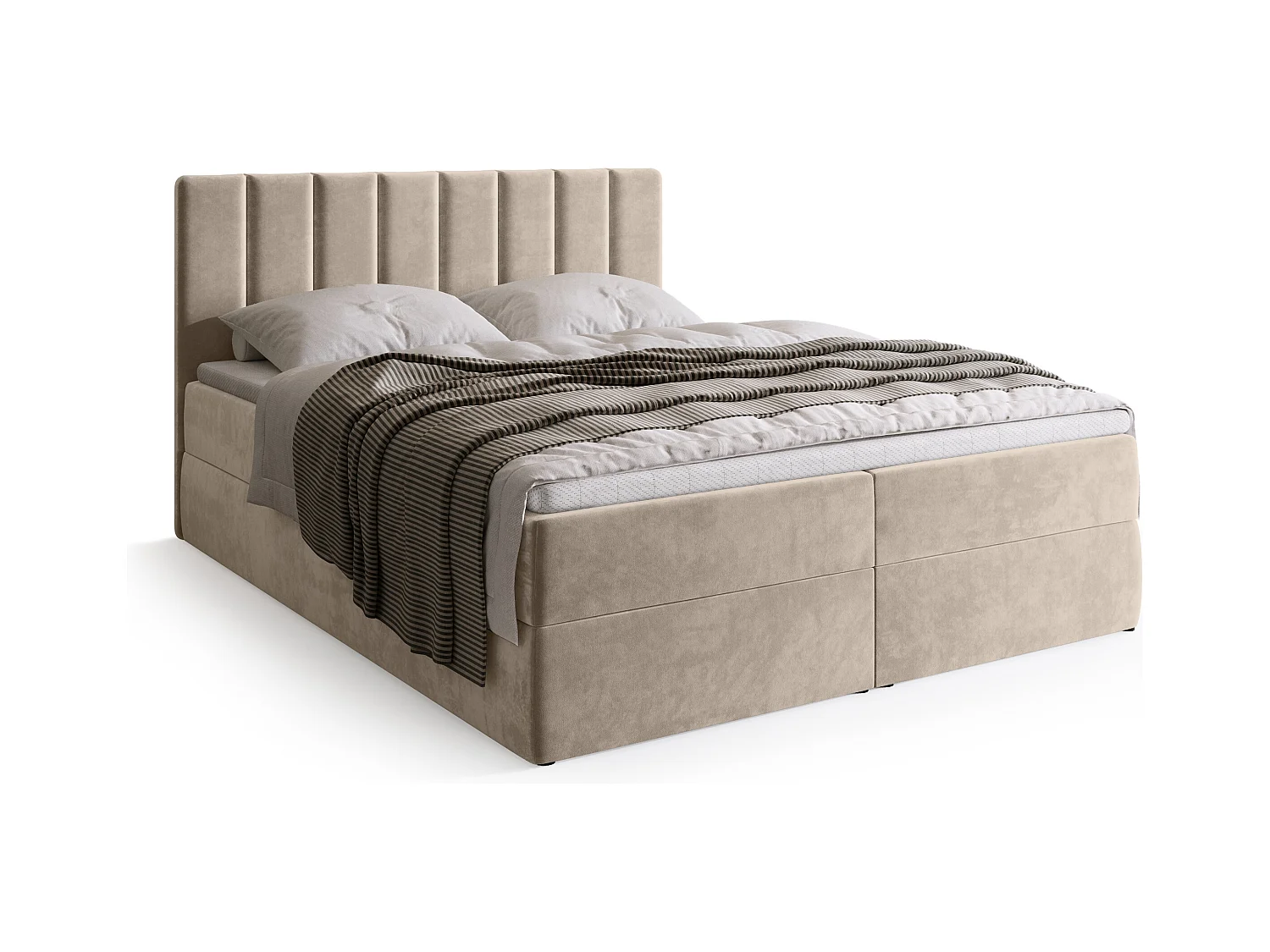 Lit boxspring avec rangement DENVER - matelas - surmatelas - beige - 140x200 cm