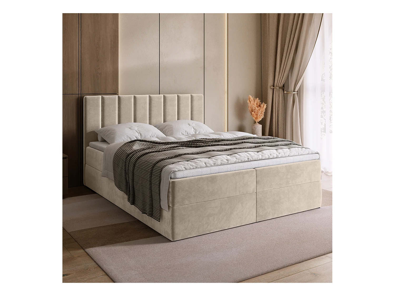 Lit boxspring avec rangement DENVER - matelas - surmatelas - beige - 140x200 cm
