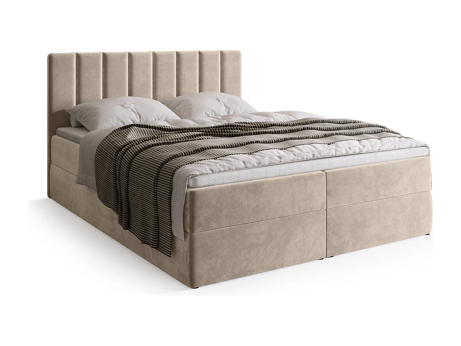 Lit boxspring avec rangement DENVER - matelas - surmatelas - beige - 140x200 cm