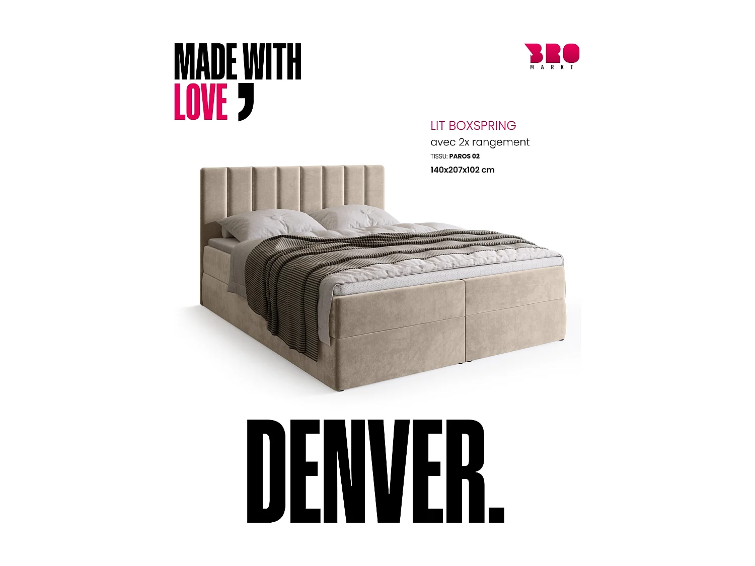 Lit boxspring avec rangement DENVER - matelas - surmatelas - beige - 140x200 cm