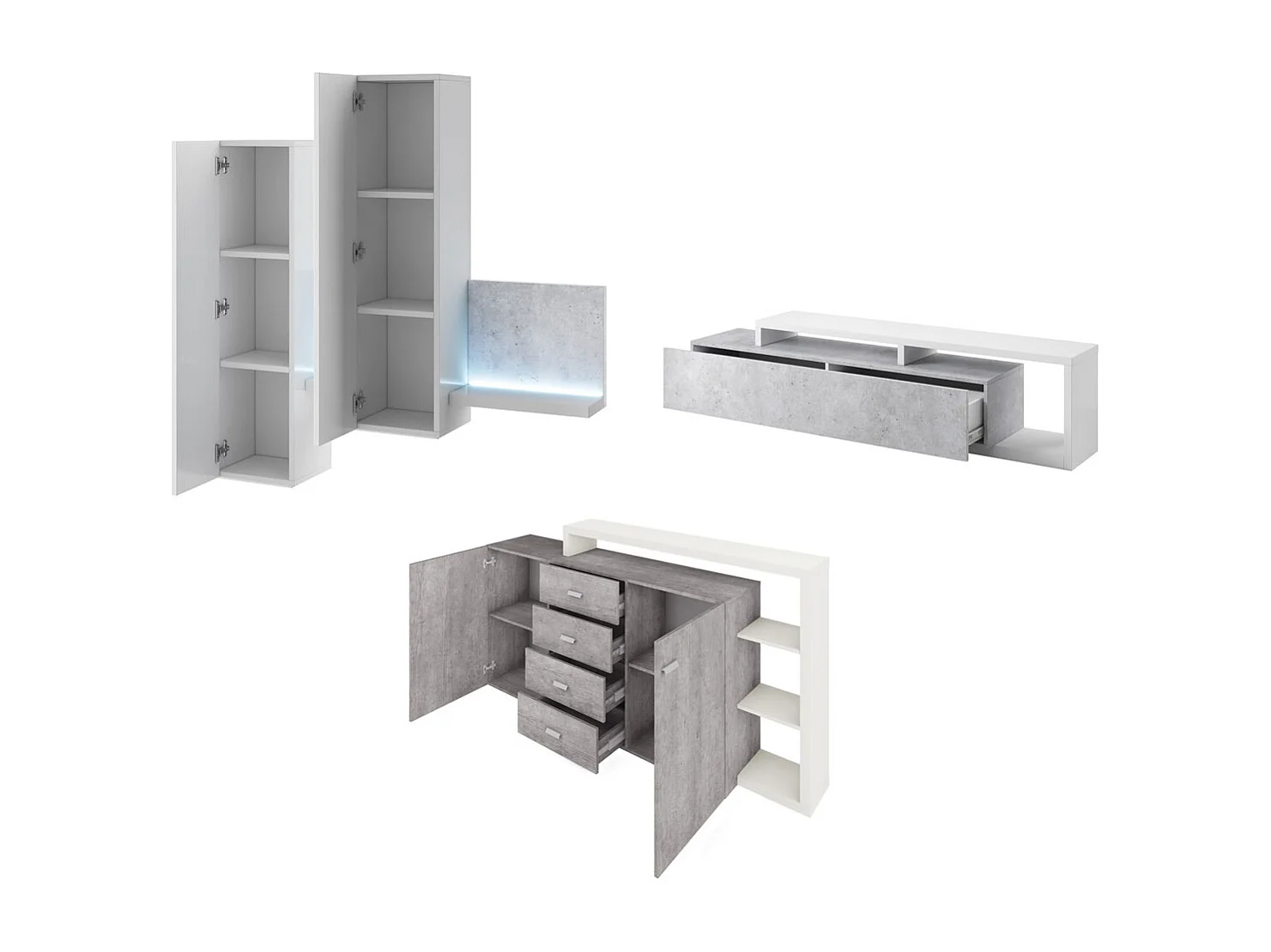 WOHNZIMMER-SET 5-teilig Broto Weiß / Beton Colorado