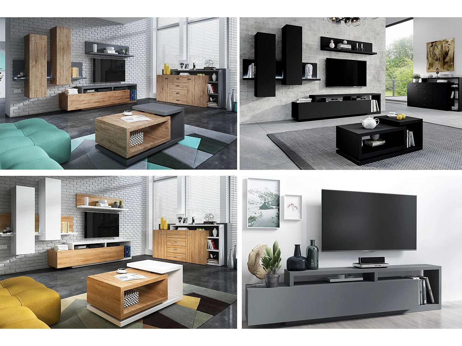 WOHNZIMMER-SET 5-teilig Broto Weiß / Beton Colorado