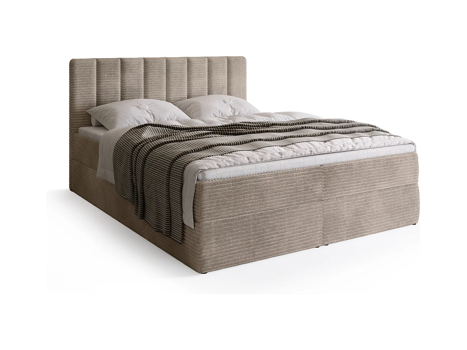 Lit boxspring avec rangement DENVER - matelas - surmatelas - beige - velours côtelé - 140x200 cm