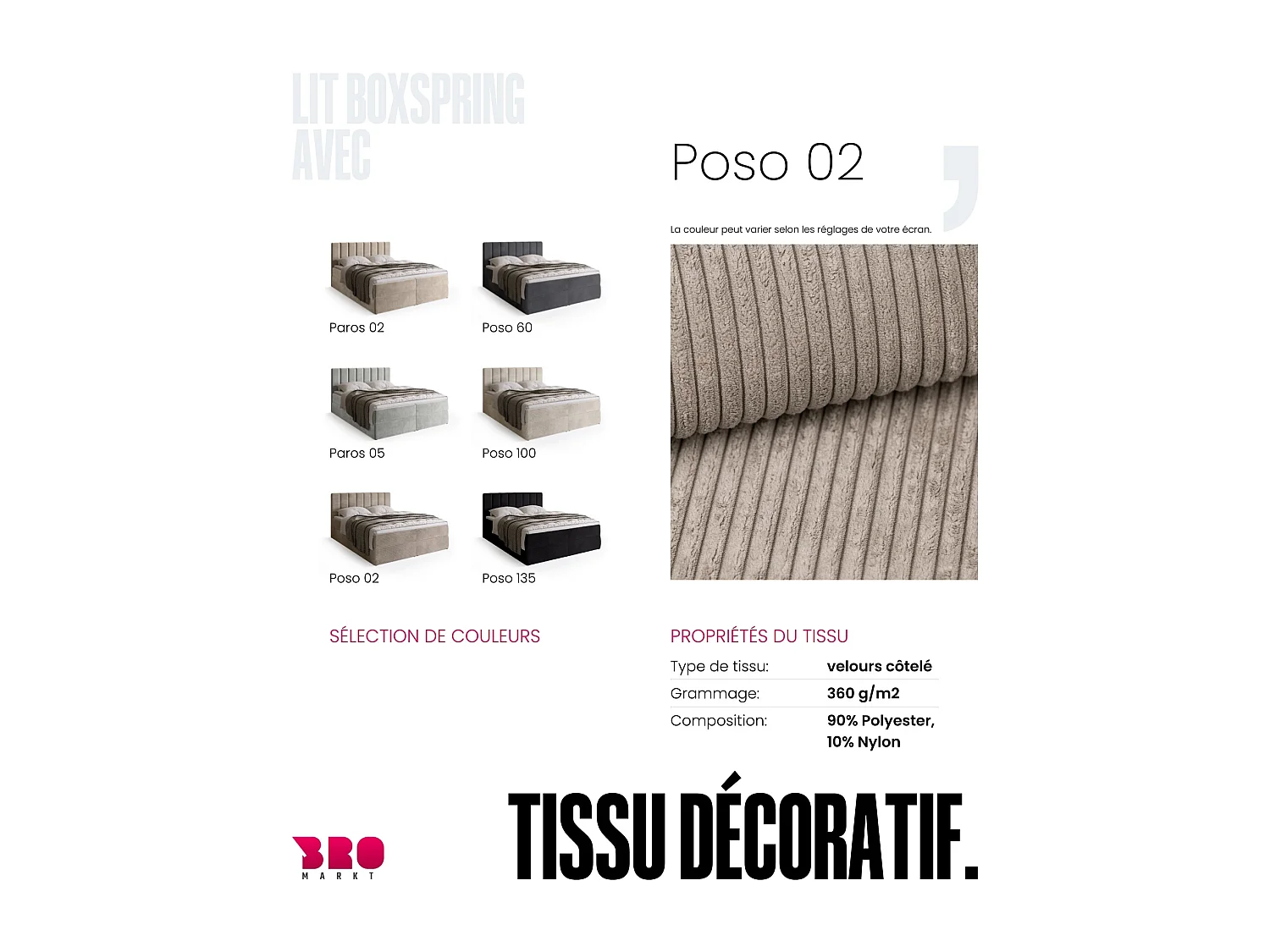 Lit boxspring avec rangement DENVER - matelas - surmatelas - beige - velours côtelé - 140x200 cm