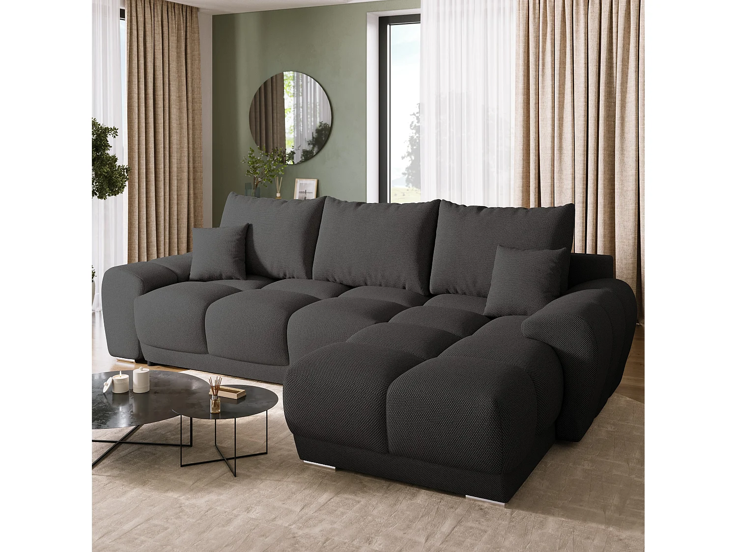 Canapé d'angle convertible en forme de L NUBES 290x180x85 cm graphite