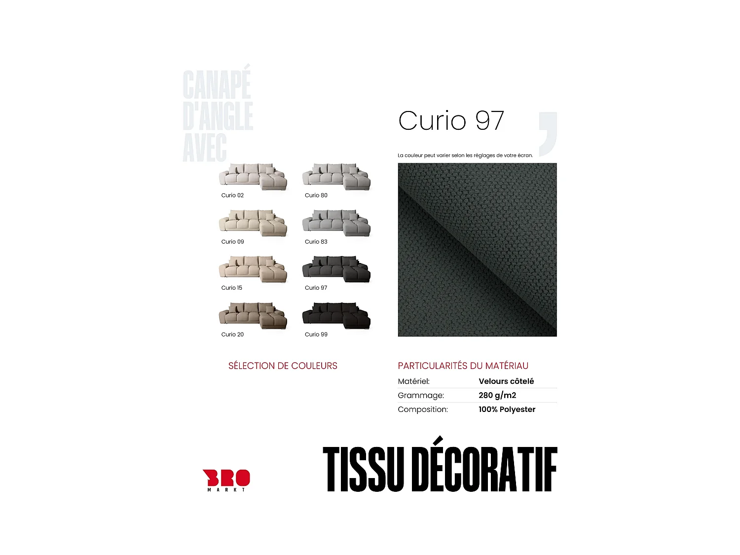 Canapé d'angle convertible en forme de L NUBES 290x180x85 cm graphite