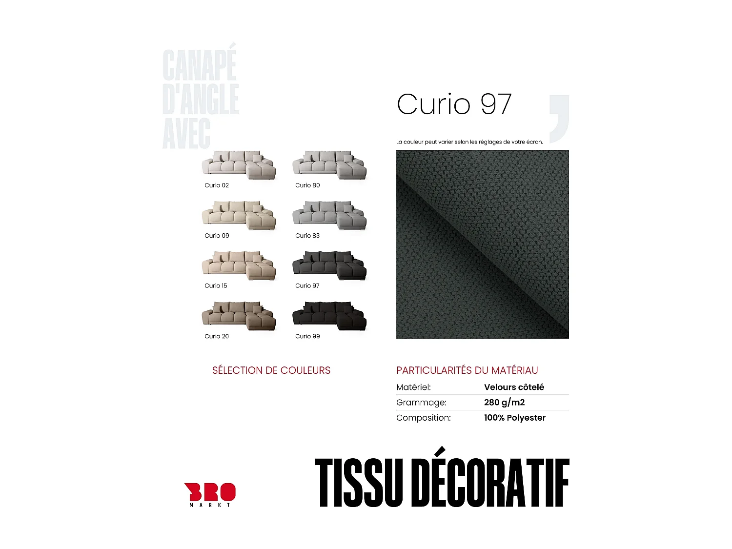 Canapé d'angle convertible en forme de L NUBES 290x180x85 cm graphite