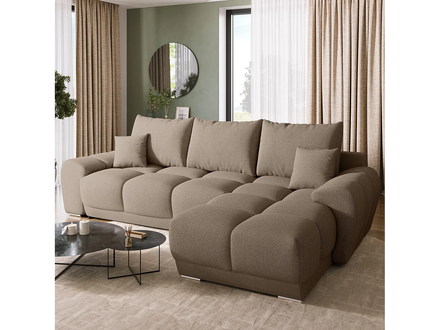 Canapé d'angle convertible en forme de L NUBES 290x180x85 cm marron