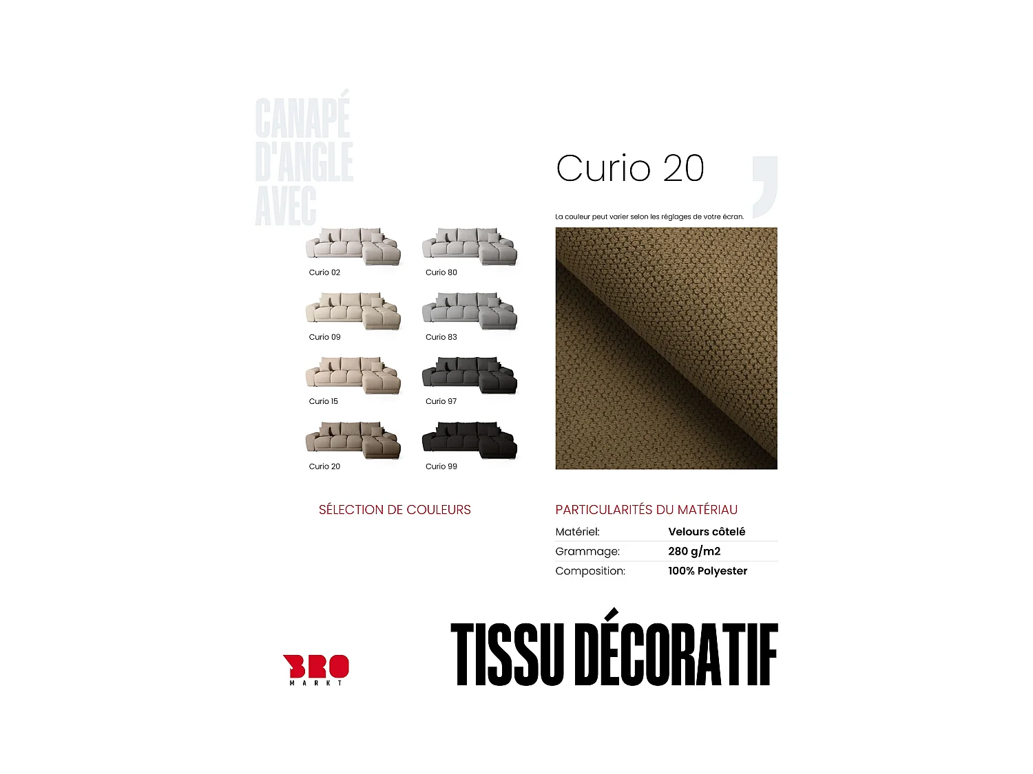 Canapé d'angle convertible en forme de L NUBES 290x180x85 cm marron