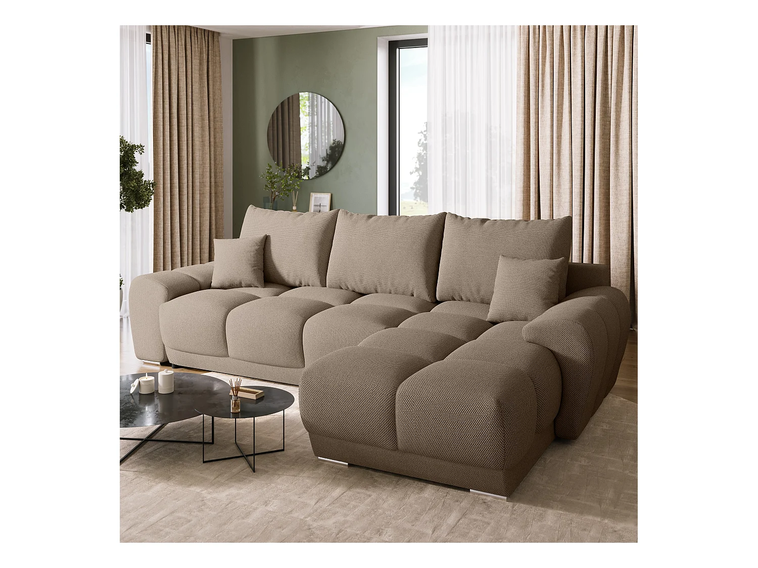 Canapé d'angle convertible en forme de L NUBES 290x180x85 cm marron