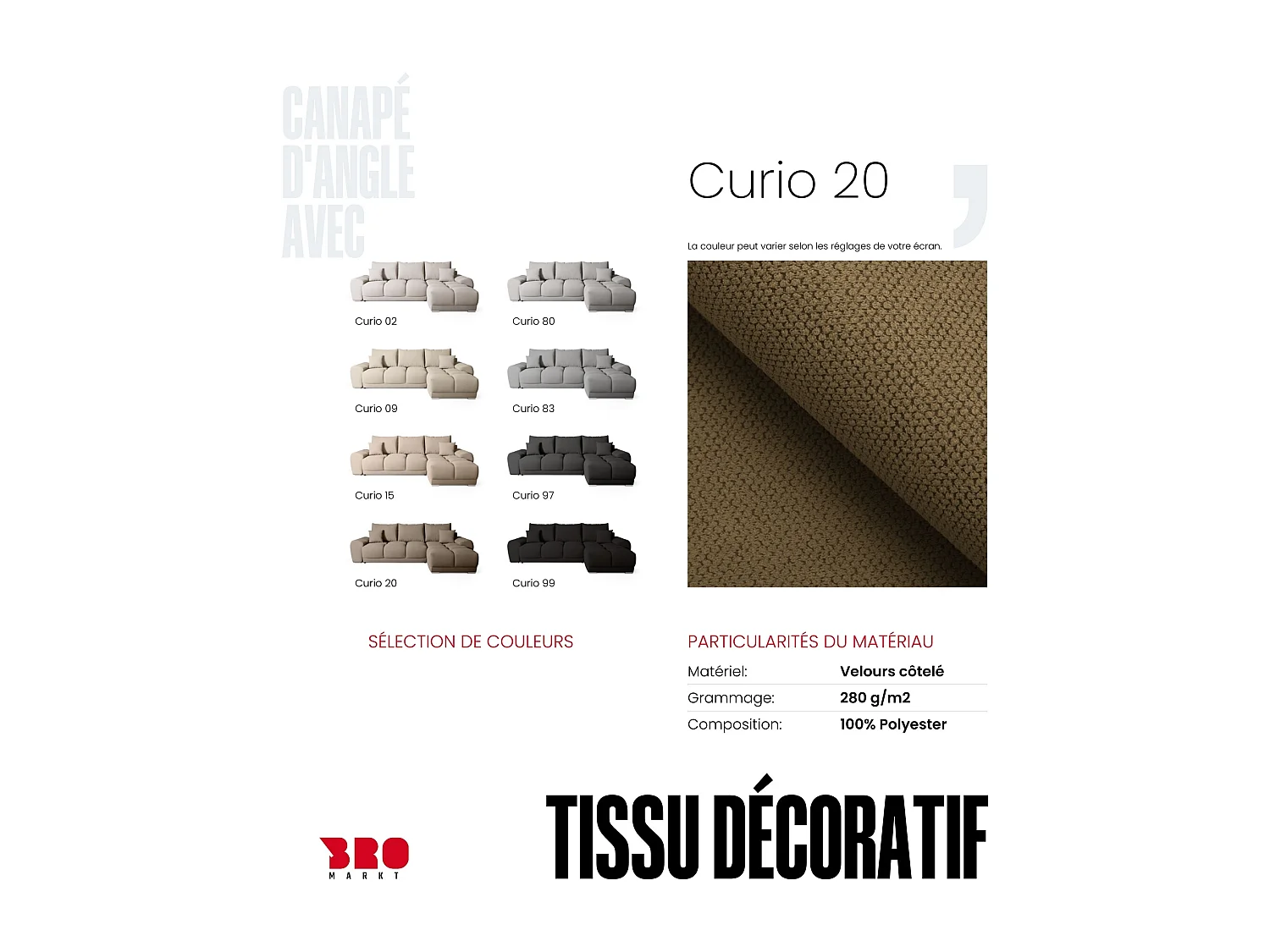 Canapé d'angle convertible en forme de L NUBES 290x180x85 cm marron