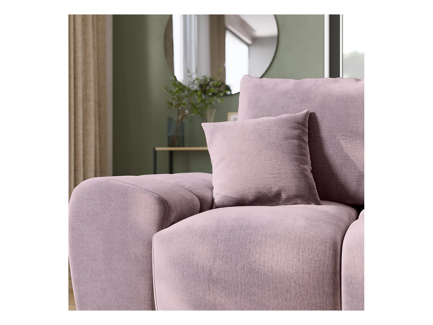 Canapé d'angle convertible en forme de L NUBES 290x180x85 cm rose poudré