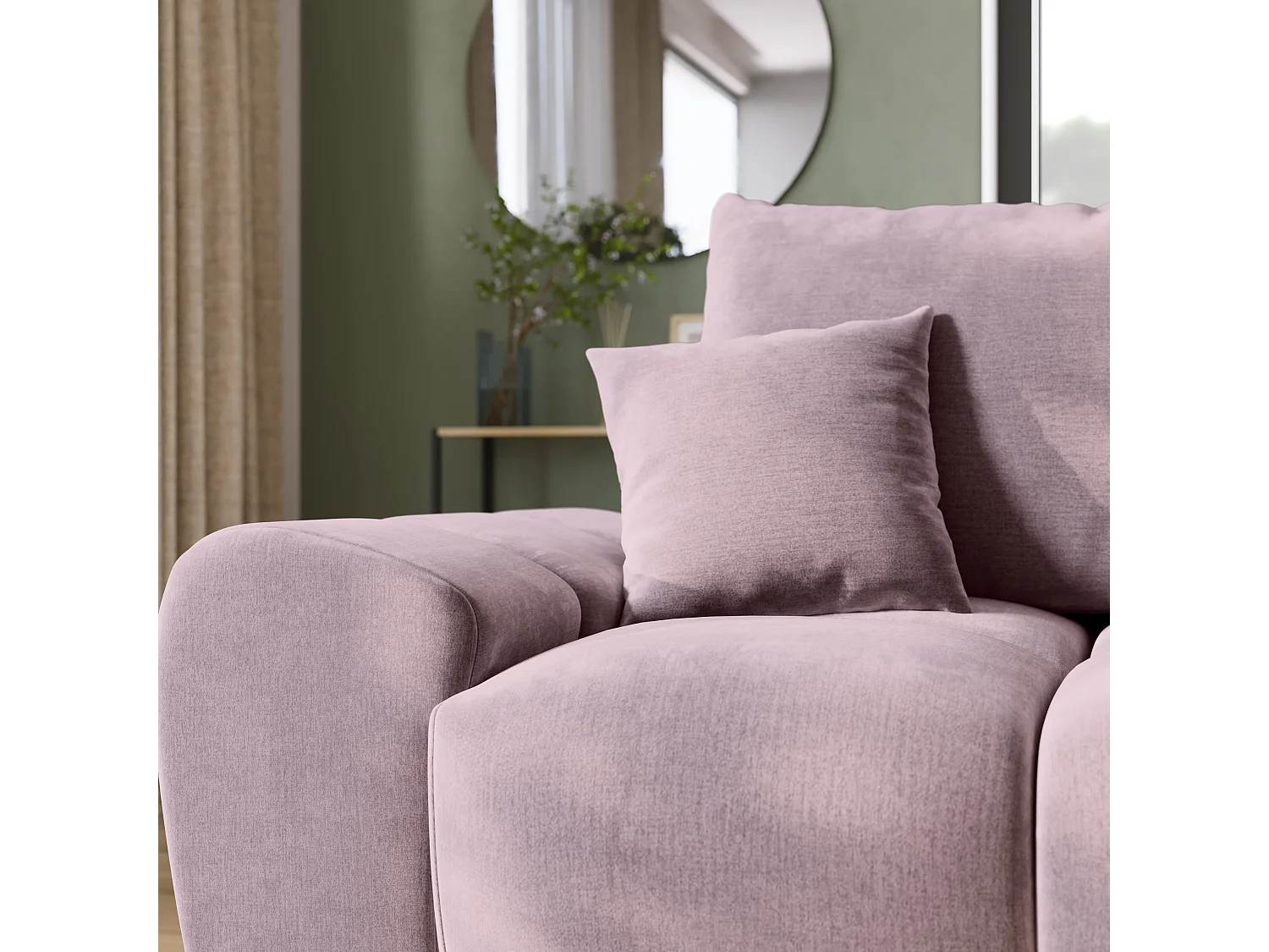 Canapé d'angle convertible en forme de L NUBES 290x180x85 cm rose poudré