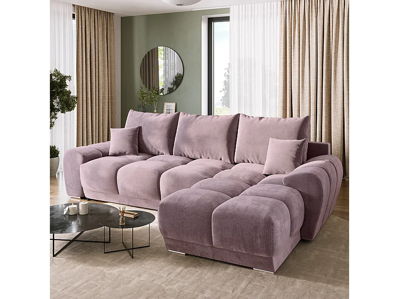 Canapé d'angle convertible en forme de L NUBES 290x180x85 cm rose poudré
