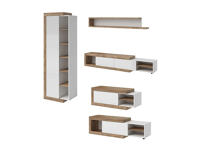 WOHNZIMMER-SET 4-teilig Saragossa weiß Hochglanz / Samdal Eiche