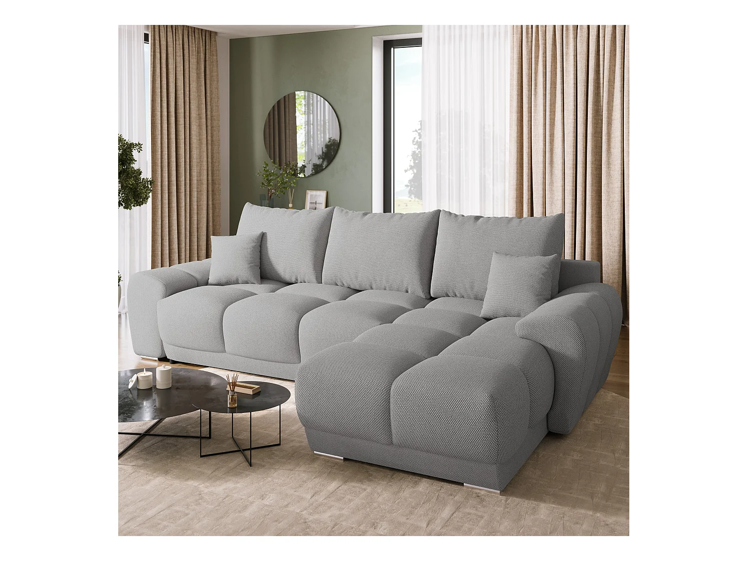Canapé d'angle convertible en forme de L NUBES 290x180x85 cm gris