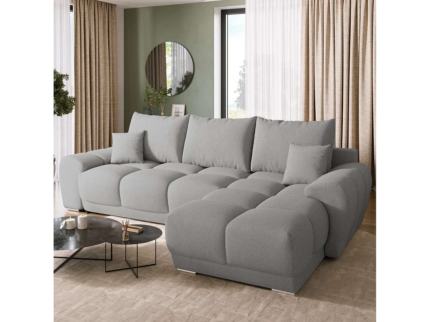 Canapé d'angle convertible en forme de L NUBES 290x180x85 cm gris