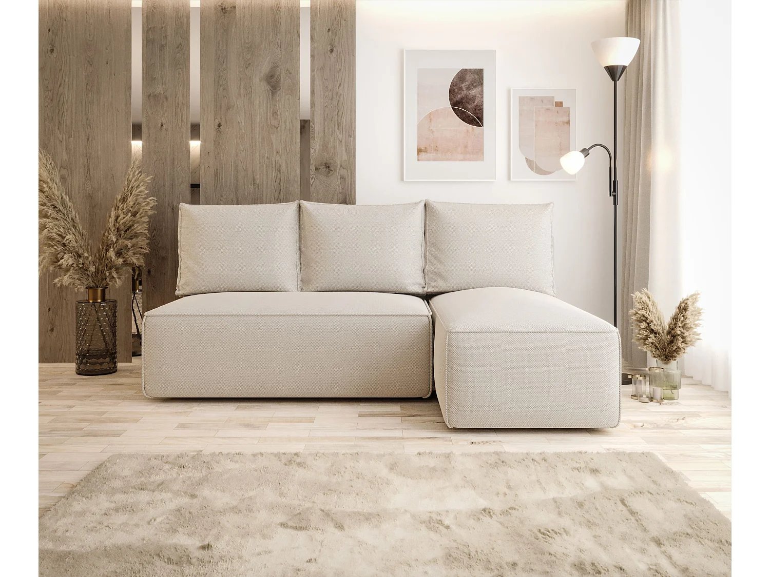 ECKSOFA mit Schlaffunktion SAVIO MINI Curio 09 Ecru Rechts L-Form Sofa mit Stauraum Bettkasten Wohnzimmersofa Couch Sofa Bettsofa Bettkasten Bettcouch