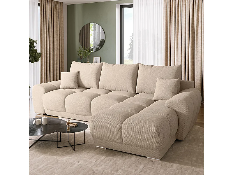 Canapé d'angle convertible en forme de L NUBES 290x180x85 cm marron clair