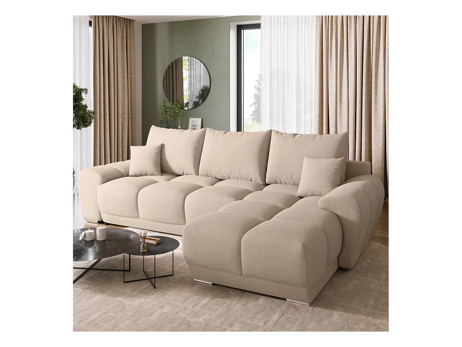 Canapé d'angle convertible en forme de L NUBES 290x180x85 cm marron clair